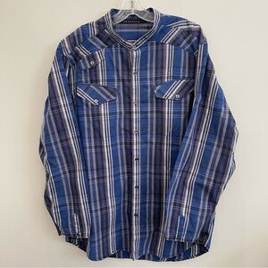 Sean John Shirt Mens 2XL Blue White Stripe Plaid Long Sleeve Button Up Cotton